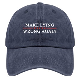TANKWORLD Make Lying Wrong Again Hat for Womens Baseball Caps Low Profile Washed Ball Cap Fitted Navy Blue