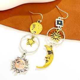 Vintage Sun Moon Star Dangle Earrings for Women Statement Boho Gothic Greek Mythology Asymmetric Drop Earrings (Gold) - Style 01