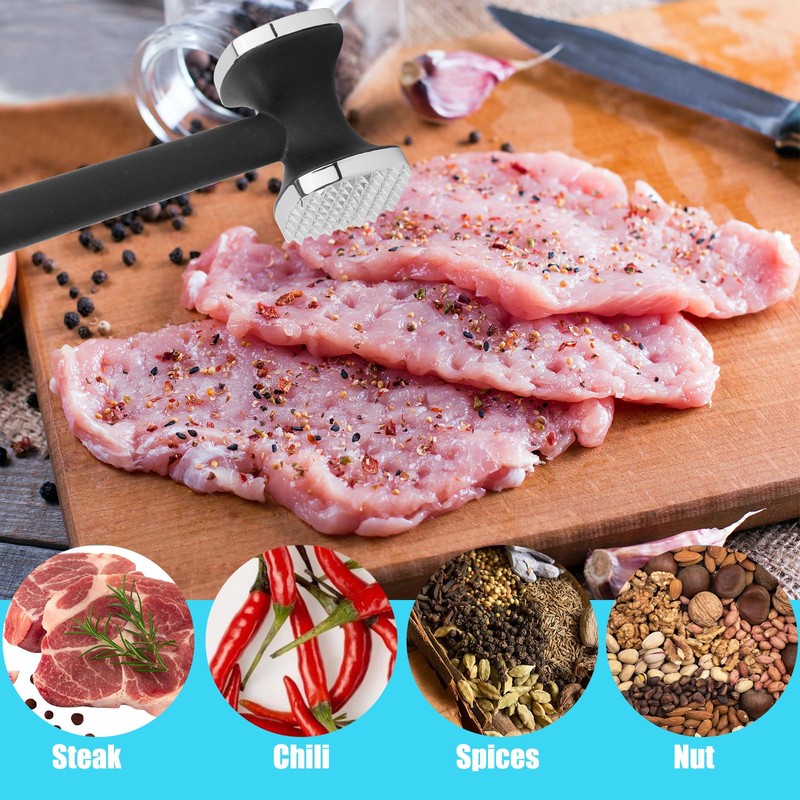 PUWOWYE Meat Tenderiser Double-Sided Cutlet Tenderiser Smooth 22 cm, Meat