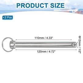 sourcing map Quick Release Pin, Dia 1/2"(12mm) Usable Length 4.33"(110mm) Total Length 5.98"(152mm) Bimini Top Pin Marine Hardware Carbon Steel for Boat Accessories, Pack of 2