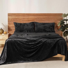 PHF Truly Velvet Sheet Set Twin Size, 3PCS, Ultra Soft, Luxury Cozy Warm Bedding Set for Fall & Winter, No Pilling, No Shedding, Deep Pocket Velvet Bed Sheet Up to 15", Black