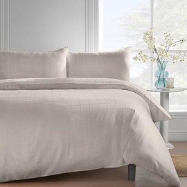 Catherine Lansfield 300 Thread Count Cotton Woven Check Fitted Sheet Single Cream