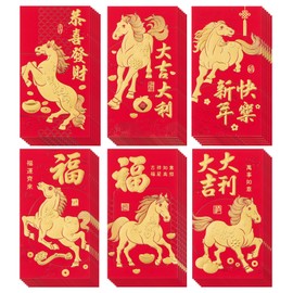 Ganondorf Chinese New Year Red Envelopes 2026 Year of the Fortune Horse 36PCS Hong Bao with 6 Different Gold Foil Designs, Lucky Money Envelope Set for Lunar New Year, Cash Gifts Party Decorations
