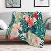 Tropical Throw Blanket Green Palm Leaves Pink Flowers Pattern Soft