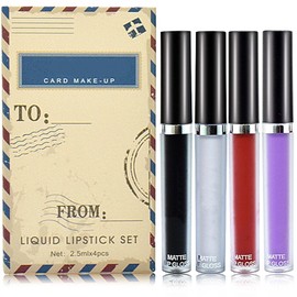 WENJLYJ 4 Colors Dark Black White Purple Red Matte Liquid Lipstick Set,Matte Black Lip Gloss Waterproof & Long Lasting Smudge Proof Bold Gothic Makeup Lip Stain Lipgloss Set for Women