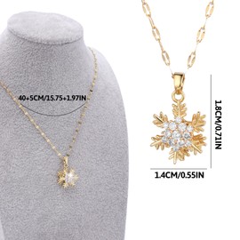 BYETOCE Christmas Snowflakes Necklace Alloy Holiday Jewelry for Women Gold Snowflakes Pendant Necklace with Cubic Zirconia Crystal Winter Jewelry Christmas Gifts For Her