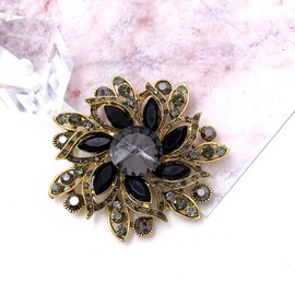 LAXPICOL Vintage Women's Black Austrian Crystal Elegant Flower Brooch Wedding Broach Pin