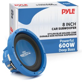 Pyle Car Vehicle Subwoofer Audio Speaker - 8 Inch Blue Injection Molded Cone, Blue Chrome-Plated Plastic Basket, Dual Voice Coil 4 Ohm Impedance, 600 Watt Power, Vehicle Stereo Sound System PLBW84