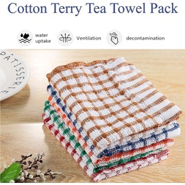 MAS International Vintage Kitchen Terry Tea Towels, 100% Cotton Pack of 12 Quick Drying Machine Washable Dish Cleaning, Hand Cloths