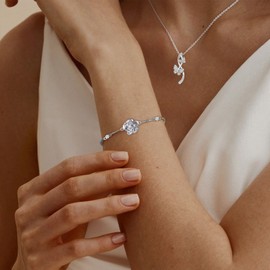 BHUBREA Diamond Rose Tennis Bracelet for Women 925 Sterling Silver Lab Grown Diamond Heart Bracelet D Color VVS Clarity