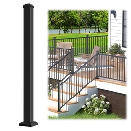 Egadis 2.56 in. x 2.56 in. x 39 in. Porch and Deck Railing Post with Screws, Aluminum Railing Post, Black Textured Outdoor Powder-Coat Finish Stair Post for Decks, Porches & Balconies (1 Post)