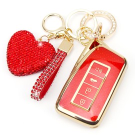 YIKECASE Key Fob Cover with Diamond Keychain Compatible with Lexus Car Key Holder Case Compatible with RX ES GS LS NX RS GX LX RC LC Smart Remote Key Protector for Women, 4 Buttons (Red-Heart)