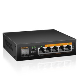 keepLiNK 6 Port Gigabit PoE Switch, 4 PoE+ Ports 1000Mbps, 1 Gigabit Uplink, 1 SFP Slot, 52W 802.3af/at, VLAN Mode, Fanless Metal, Unmanaged Plug and Play AI PoE Switch