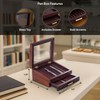 Bey-Berk Walnut Wood 19-Pen Display Box with Glass Top, Drawer,
