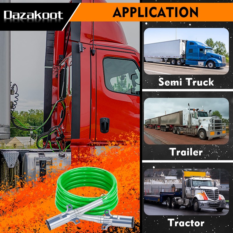 Dazakoot 7 Way ABS Trailer Cord, 15FT Straight 7 Way