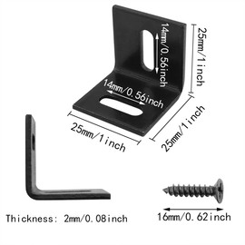 Adjustable Corner Brace ITROLLE 10PCS Black Steel L Shaped Right Angle Bracket with 20PCS Mounting Screws for Wood Furniture,L-Shaped Shelf Bracket