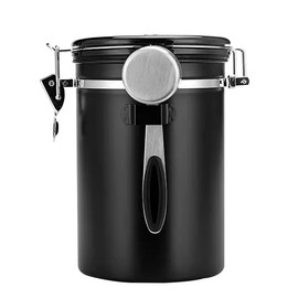1.8L Coffee Canister Airtight Coffee Storage Container Stainless Steel Air Tight Coffee Jar with Scoop, Date Tracker and CO2 Release Valve for Beans, Ground, Tea, Flour, Cereal and Sugar (Black)
