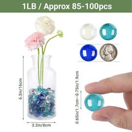 SUREAM Fireplace Glass Rock, 1 LB Multicolor Flat Glass Marbles for Vase Filler Table Scatter Aquarium Decor, Deep Blue, Blue, Transparent