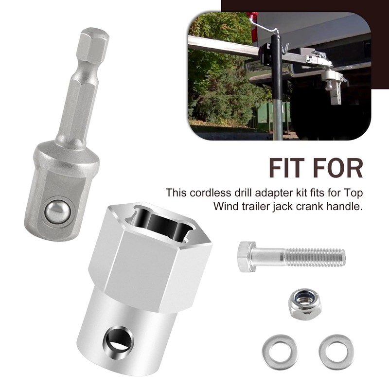 Arwrilt Trailer Jack Drill Adapter, Stainless Steel Top Wind Trailer