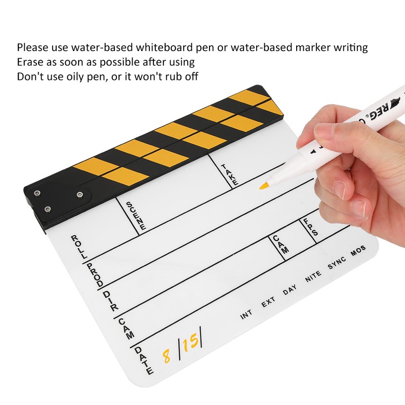 30x25CM Acrylic Movie Clapperboard Professional Director Action Clap Film Photography