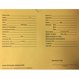 A Plus Printed Paper Car Record Envelope File Folder 12" x 9" Buff Quantity 500