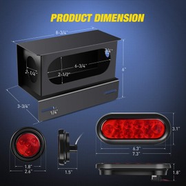 Nilight - TL-34 2PCS Steel Trailer Light Boxes Housing Kit w/6Inch Oval Red LED Tail Lights 2 Inch Round Side Marker w/Grommet Plugs Wire connectors, Years Warranty