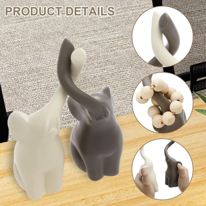 2 Pcs Loving Elephant Statue, 7inch Elephant Couple Figurine Modern