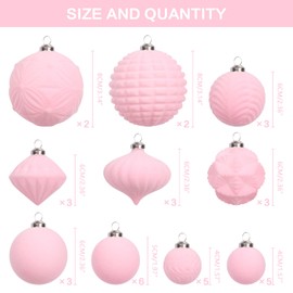 Super Holiday Velvet Christmas Ornaments Set, 35PCS Flocked Shatterproof Assorted Hanging Xmas Tree Ball Decorations, for Home Party Holiday Decor, Pink