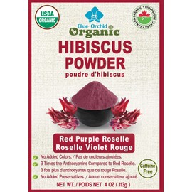 Organic Hibiscus Flower Powder - Natural Food Coloring - Sun Dried Thai Red Purple Roselle Herb - Matcha Powder for Tea Drinks Health Beauty 113g (4 OZ)