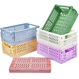 6-Pack Mini Plastic Storage Basket for Shelves Organizing, Small Basket Folding Plastic Crate Compact Storage Bin Organization for Classroom Home Kitchen Office,Christmas/New Year's/Thanksgiving Gifts