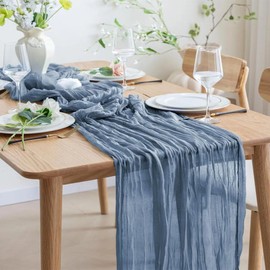 6 Pack Dusty Blue Cheesecloth Table Runner 35x120 Inch 10Ft Boho Gauze Fabric Table Runner Rustic Sheer Runner for Wedding Birthday Baby Shower Party Boho Table Decoration(Dusty Blue, 6 Pack)