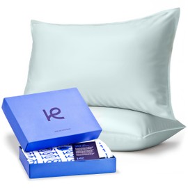 Kickoff Viscose Bamboo Pillowcase, Queen, Set of 2, 100% Organic Hidden Zippered Viscose Bamboo Pillow Case Queen Size, Cooling Pillow Cover for Hot Sleepers (20"x30" Coastal Blue)