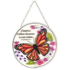 Dicksons Anyone in Christ New Creation Orange Butterfly 6 x 6 Glass Sun Catcher with Suction Cup