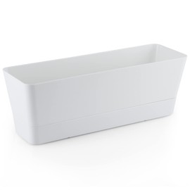 Skelang 3 Pcs Rectangle Plant Pot, Succulent Planter Box with Drainage Holes, Planter Trough for Bay Window, Kitchen Windowsill, Shelf, Coffee Table (White)