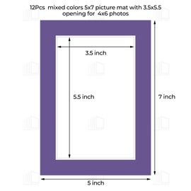 Frametory, 5X7 Mix Color Pre-Cut Picture Mats for 4X6 Photos, Prints, Artworks - White Core Bevel Cut 3.5X5.5 Openings Acid Free Frame Mattes 1.4Mm Thickness - Pack of 12
