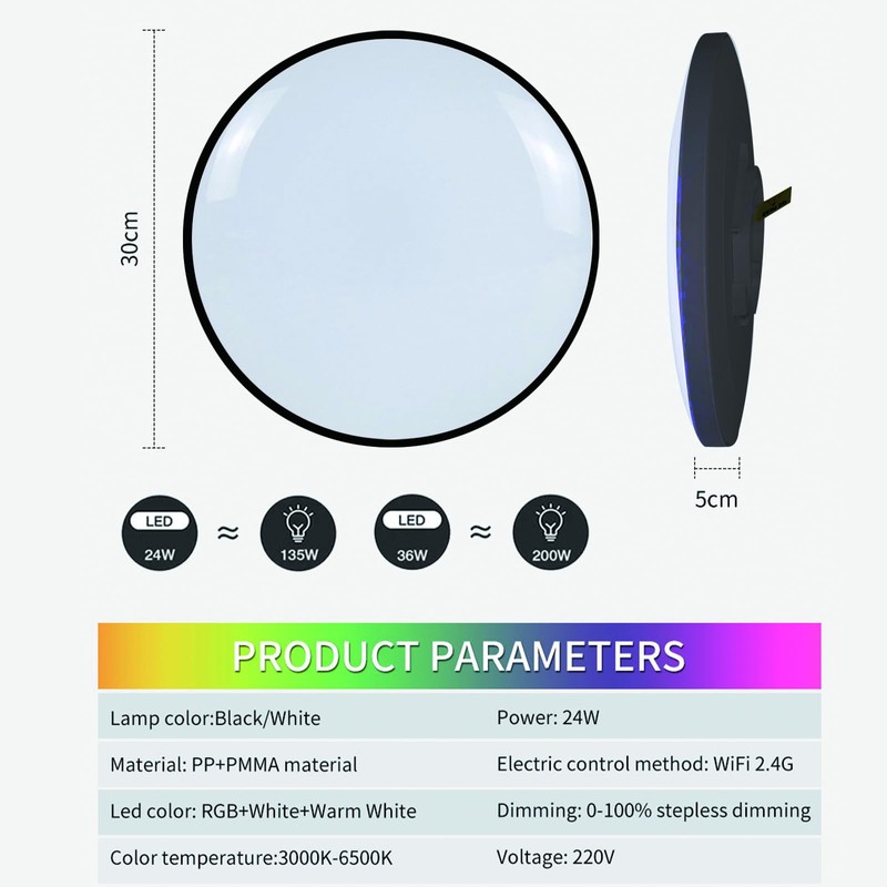 achilra Smart WiFi Ceiling Light, APP or Voice Control, 24W