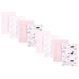 Hudson Baby Cotton Poly Flannel Burp Cloths Multipack, Linocut Woodland Girl 8-Pack, One Size