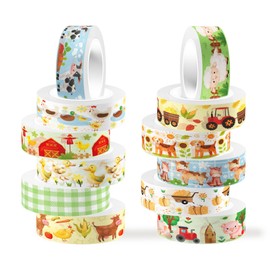 12 Rolls Animal Farm and Washi Tape Set Cute Small Animal Decoration Tape Scrapbooking Supplies Seasonal Decoration Tape DIY Craft
