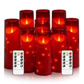 Eebuss Flameless Candles,Pack of 9 Battery Operated Candles,with Recessed Light String,Flameless Candles with Remote，Suitable for Home Decoration Holiday Decoration Creating an Atmosphere (Red)