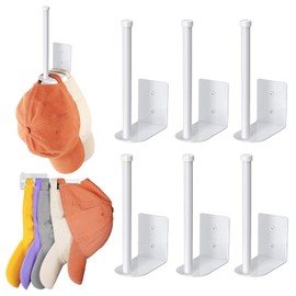 Durmmur 6 Pack Hat Racks for Baseball Caps, Stainless Steel Hat Organizer for Baseball Cap, Hat Holder Storage Organizer, Hat Hanger Strong Adhesive/Wall Drilled for Door, Bedroom, Closet(White 6 in)