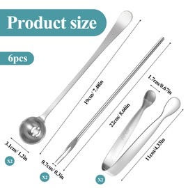 6 Pcs Stainless Steel Pickle Fork Spoon with Drain Hole, Pickle Fork and Olive Spoon Strainer Set, Long Handle Serving Utensils with Tip Food Pickers for Jar Cucumber Caper