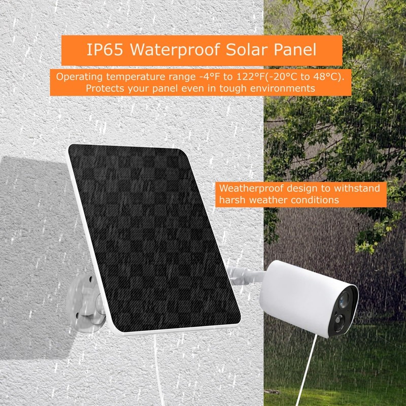 Solar Panel for Security Camera,6W Solar Panel Micro USB&USB-C,Camera Solar