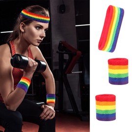 6 Pieces Colorful Cotton Sweatband Set Rainbow Sports Headband Sweatbands Wristband for Basketball Tennis Working Out