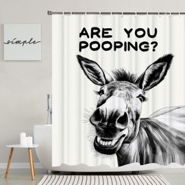 LKFBSC Funny Donkey are You Pooping Shower Curtain, Vintage Farmhouse Shower Curtains Set, Animal Shower Curtains Bathroom Curtain Decoration with Hooks 72x72inch