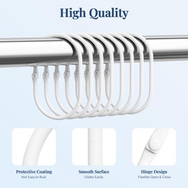 Bathway Shower Curtain Rings, White Shower Curtain Hooks 12 Pcs Anti-Drop Shower Rings for Curtain, Metal Shower Curtain Rings Rust Proof, Shower Hooks for Shower Curtain Rod, Curtain Rings