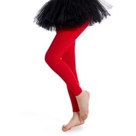 Frola Girls' Opaque Footless Tights Ultra Soft Solid Colored Dance Tights(2-4 Years,Red)