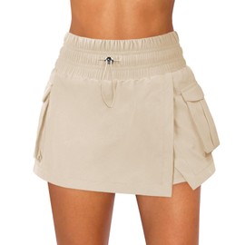 Minifalda atlética para mujer, falda tipo cargo de tenis para mujer, cintura alta, con abertura lateral, falda plisada para patinar de golf, con bolsillo corto, Albaricoque, M