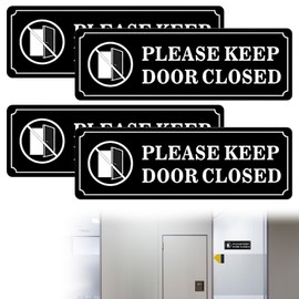 4 Pcs Please Keep Door Closed Sign, 9x3 Inches Durable Vinyl Self-Adhesive Waterproof Door Sticker for Home, Office, or Business Use, Easy to Apply, Decorative, Prevents Soliciting, No Knock Sign