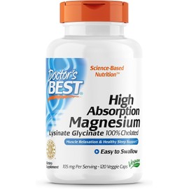 Doctor's Best High Absorption Magnesium Glycinate Lysinate 100% Chelated, Non-GMO, Vegan, 120 Veggie Capsule (Pack of 1)