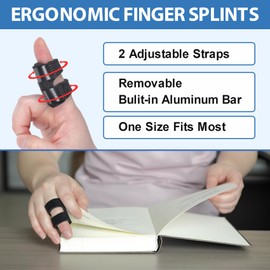 Andecoco Finger Brace, Adjustable Trigger Thumb Splint, Finger Straightener for Broken Strained Arthritis for Thumb, Middle, Index, Ring, Pinky Finger Splint (2, Black)